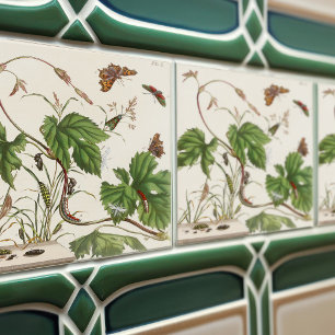 Vintage Botanical Plants and Insects Atlas Tile