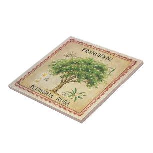 Vintage Botanical Plumeria Tree Art Deco Tile