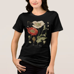 Vintage Botanical Poppy Floral Dark Graphic T-Shir Tri-Blend Shirt