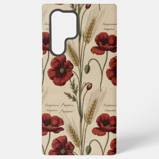Vintage Botanical Poppy Script – Antique Red Samsung Galaxy Case