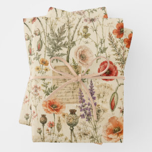 Vintage Botanical Poppy Wrapping Paper