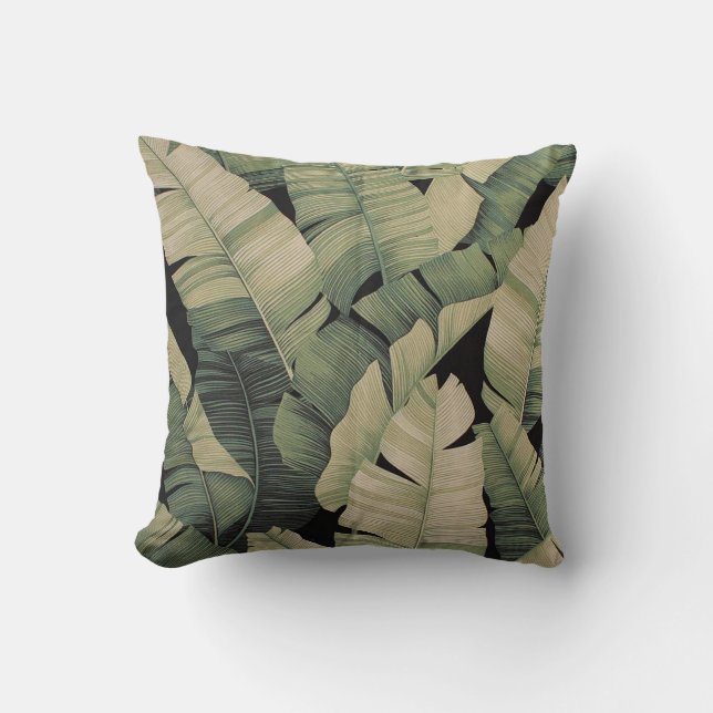 Vintage botanical print banana leaf cushion (Front)