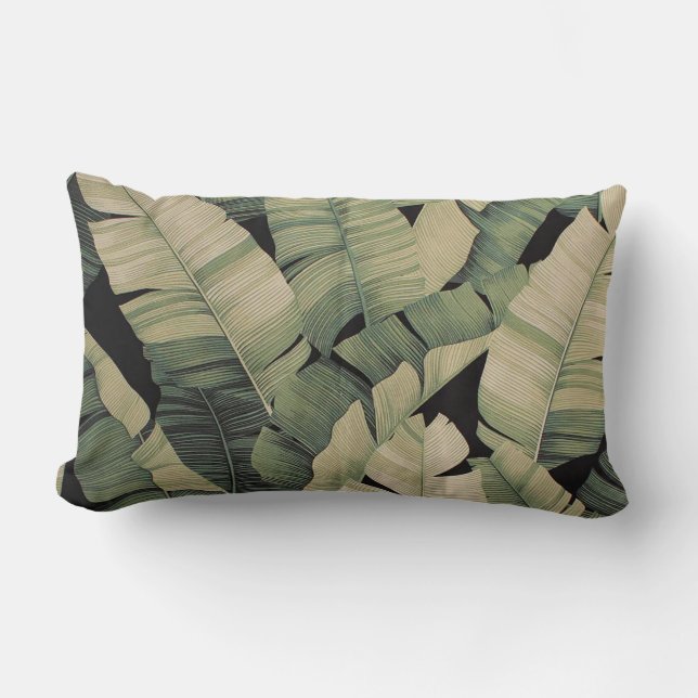 Vintage botanical print banana leaf lumbar cushion (Front)