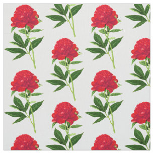 Vintage Botanical Print, Deep Red Peony Fabric
