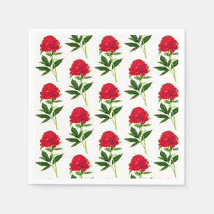 Vintage Botanical Print, Deep Red Peony Napkin