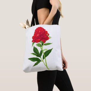 Vintage Botanical Print, Deep Red Peony Tote Bag