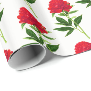 Vintage Botanical Print, Deep Red Peony Wrapping Paper