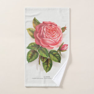 Vintage botanical print La Reine pink rose Bath Towel Set