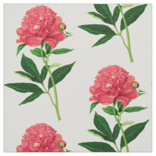Vintage Botanical Print, Large Coral Peony Fabric