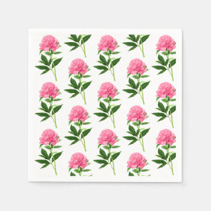 Vintage Botanical Print, Pastel Pink Peony Napkin