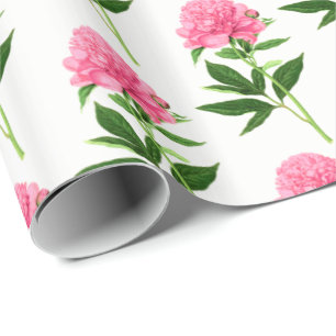 Vintage Botanical Print, Pastel Pink Peony Wrapping Paper