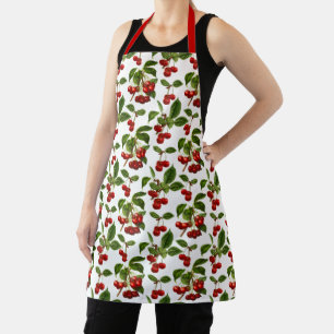 Vintage Botanical Red Cherries Print Apron