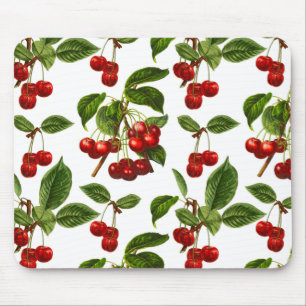 Vintage Botanical Red Cherries Print Mouse Mat