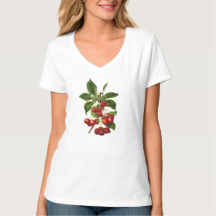 Vintage Botanical Red Cherries Print T-Shirt