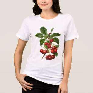 Vintage Botanical Red Cherries Print Tri-Blend Shirt