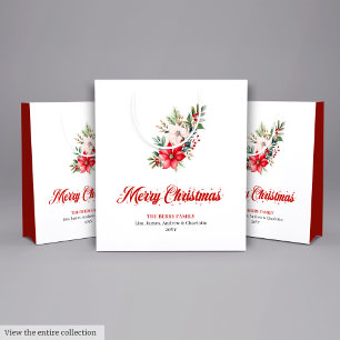 Vintage Botanical Red Poinsettia Holiday Gift Bag