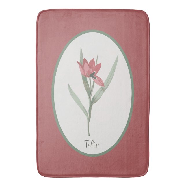 Vintage Botanical Red Tulip Flower Cameo   Bath Mat (Front Vertical)