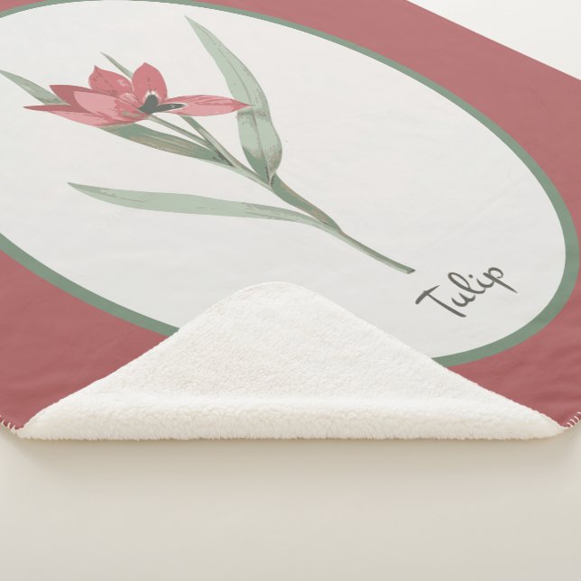 Vintage Botanical Red Tulip Flower Cameo   Sherpa Blanket (3/4)