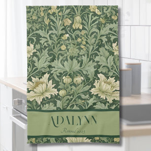 Vintage Botanical Retirement Gifts for Mom Green Tea Towel