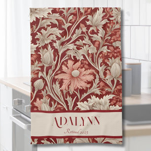 Vintage Botanical Retirement Gifts for Mom Red Tea Towel