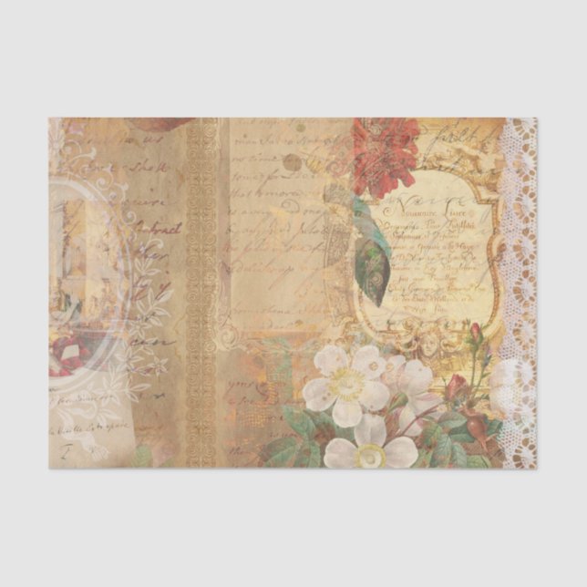 Vintage Botanical Retro Victorian Aged Tissue Paper (Front)