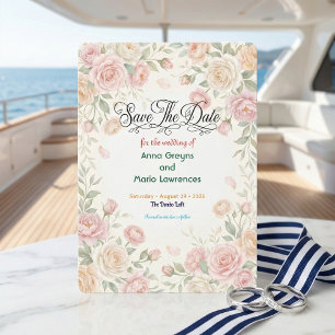 Vintage Botanical Rose And Peony Spring Save The Date