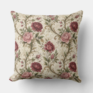 Vintage Botanical Rose & Damask Floral Pattern Art Cushion