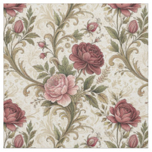 Vintage Botanical Rose & Damask Floral Pattern Art Fabric
