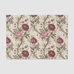 Vintage Botanical Rose & Damask Floral Pattern Art Tissue Paper
