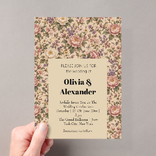 Vintage Botanical Rose Garden & Butterfly Pattern Acrylic Invitations