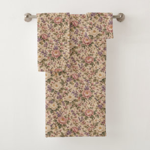 Vintage Botanical Rose Garden & Butterfly Pattern Bath Towel Set