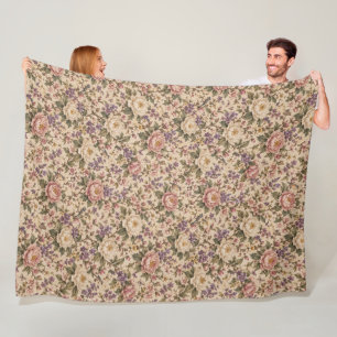 Vintage Botanical Rose Garden & Butterfly Pattern  Fleece Blanket