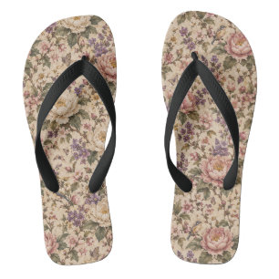 Vintage Botanical Rose Garden & Butterfly Pattern Flip Flops