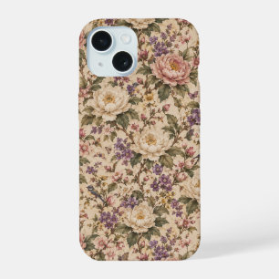 Vintage Botanical Rose Garden & Butterfly Pattern iPhone 15 Case