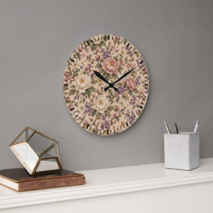 Vintage Botanical Rose Garden & Butterfly Pattern Large Clock