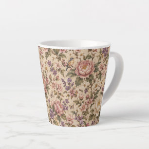 Vintage Botanical Rose Garden & Butterfly Pattern Latte Mug