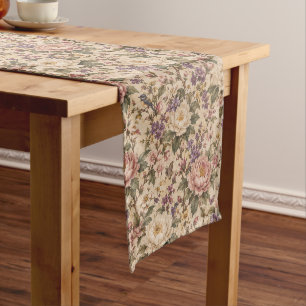 Vintage Botanical Rose Garden & Butterfly Pattern Long Table Runner