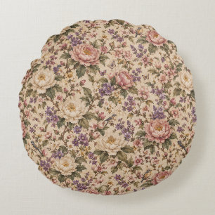 Vintage Botanical Rose Garden & Butterfly Pattern Round Cushion