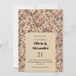 Vintage Botanical Rose Garden & Butterfly Pattern Save The Date