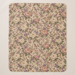 Vintage Botanical Rose Garden & Butterfly Pattern  Sherpa Blanket