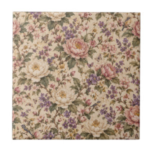 Vintage Botanical Rose Garden & Butterfly Pattern Tile