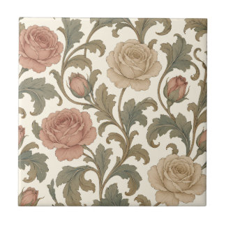 Vintage Botanical Rose Tile