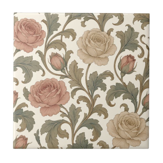 Vintage Botanical Rose Tile (Front)