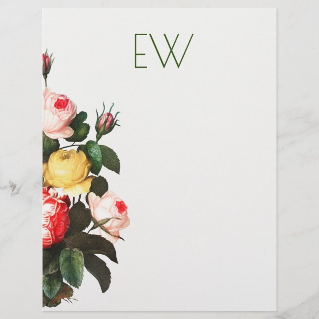 VINTAGE BOTANICAL ROSES AND BIRDS NEST LETTERHEAD (Front)