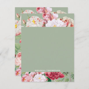 Vintage Botanical Roses Green & Pink  Card