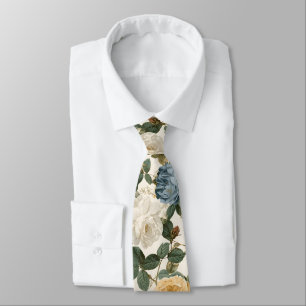 Vintage Botanical Roses On Cream  Tie