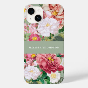 Vintage Botanical Roses Pastel Green & Pink  Case-Mate iPhone 14 Case