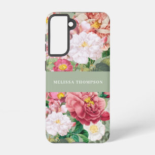 Vintage Botanical Roses Pastel Green & Pink Samsung Galaxy Case
