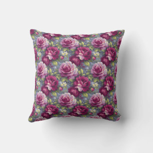 Vintage Botanical Rustic Pink & Purple Floral Cushion