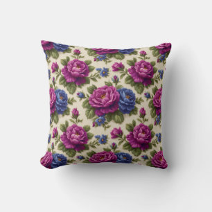Vintage Botanical Rustic Purple & Blue Floral Cushion